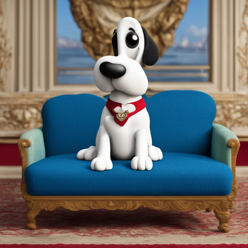 snoopy posing on the titanic couch wearing the heart of the ocean