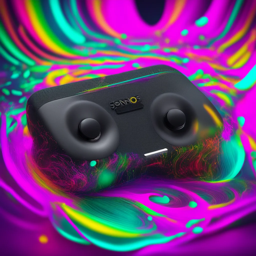 sonos game controller gaming device surrounded by music waves wow so intricate rendered in octane colorful vibrant zeiss