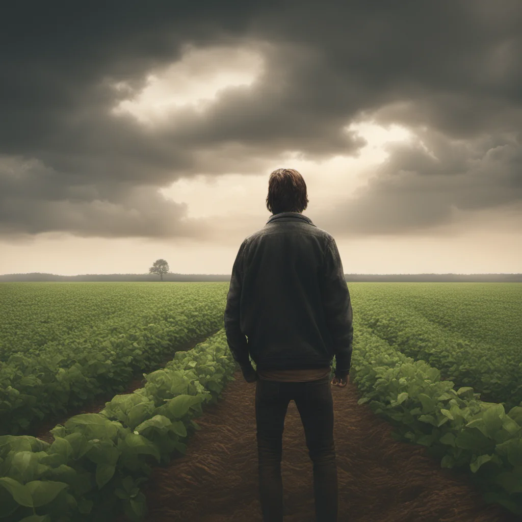 soybean field person in distance looking out cgi details concept art landscape epic cinematic stormy atmospheric 4k ar 149