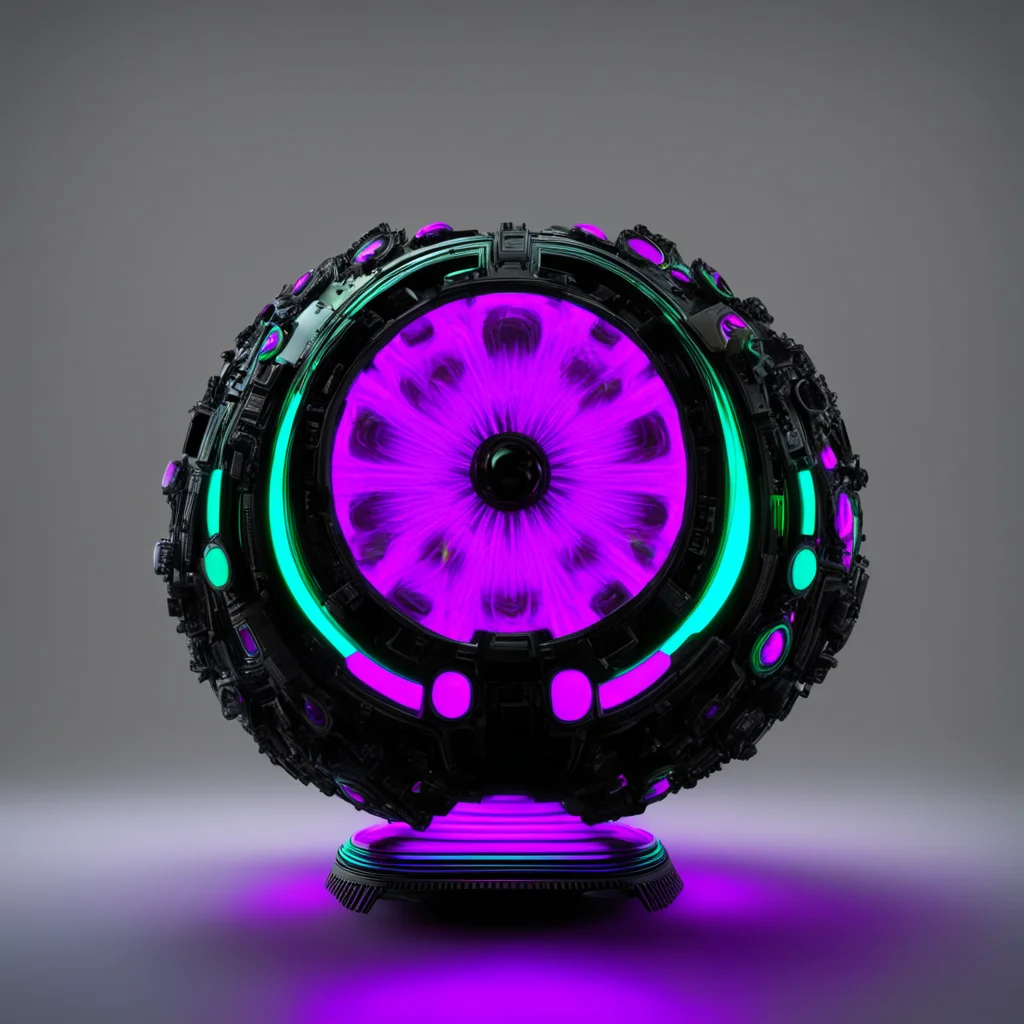 spherical gaming console cosmic divine recursive fractal ferrofluid neon tron scifi contemporary style industrial design