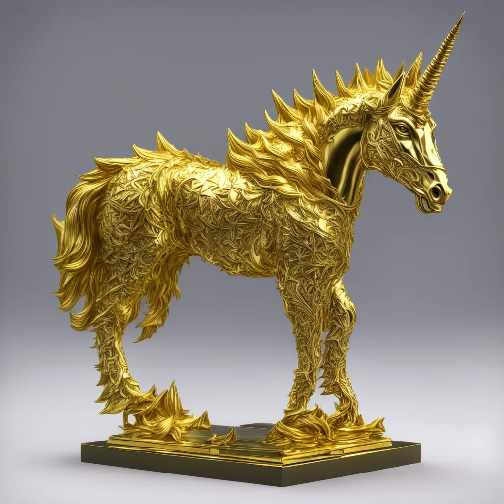 spiny solid gold unicorn statue symmetrical 8k d&d