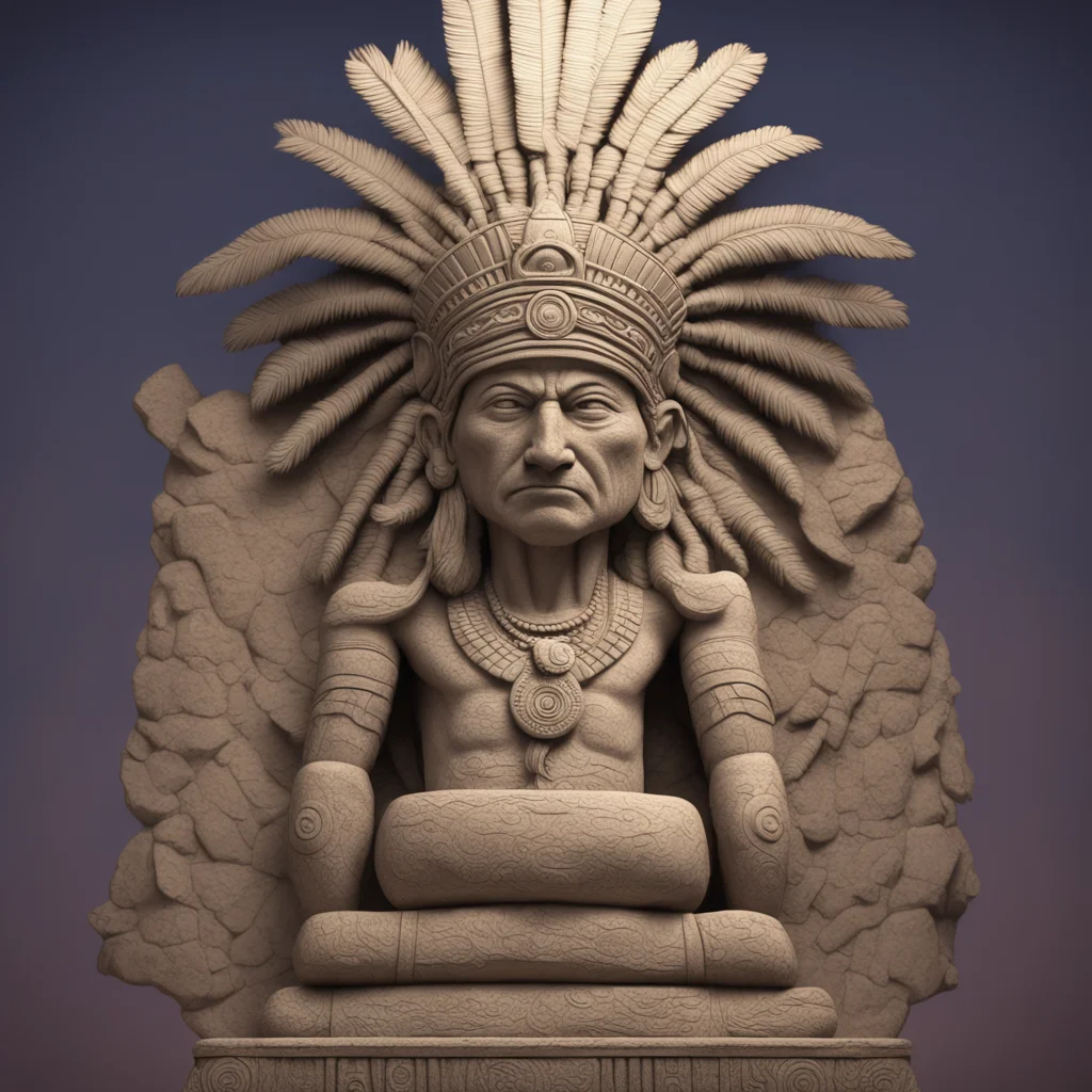 stacked totem of native American wind god statue with headdress as a limestone carving repetition the style of a diorama
