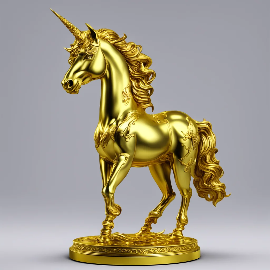 stake solid gold unicorn statue symmetrical 8k d&d