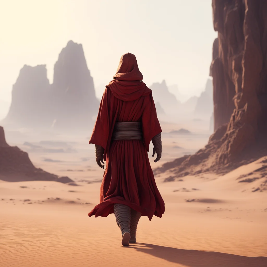 star wars jedi walking towards the mountains in a stone desert closeup shot 100mm lens shoulders and head cinematic octa