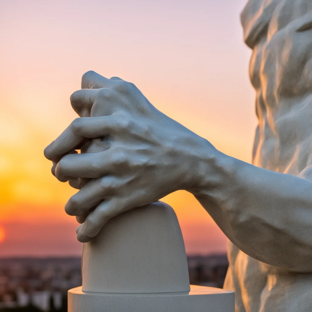 statue hand touching arm with soft pressure sculpture art sunset michelangelo