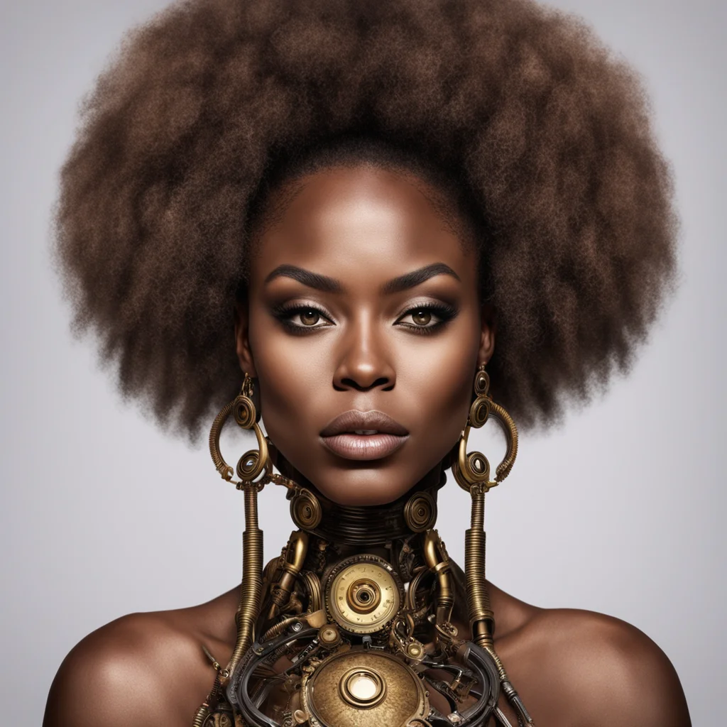 steampunk afro realistic symmetrical face looks like Serena Williams beautiful