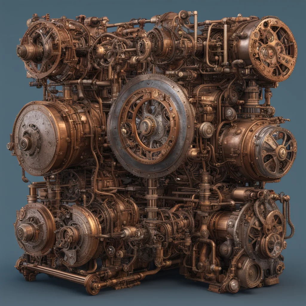 steampunk style machine lots of displacement lots of detail mechanical engineering photorealistic