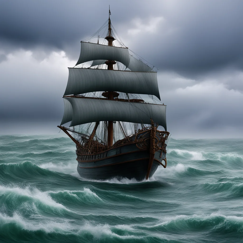 stormy seas 8k foaming whitecaps misty viking ship uplight