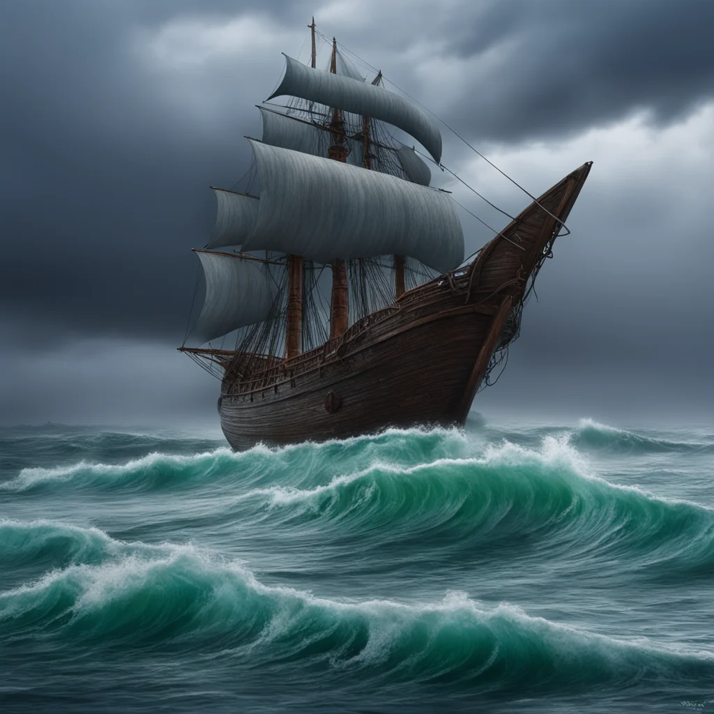 stormy seas 8k hyperrealism misty viking ship terror on the ocean uplight