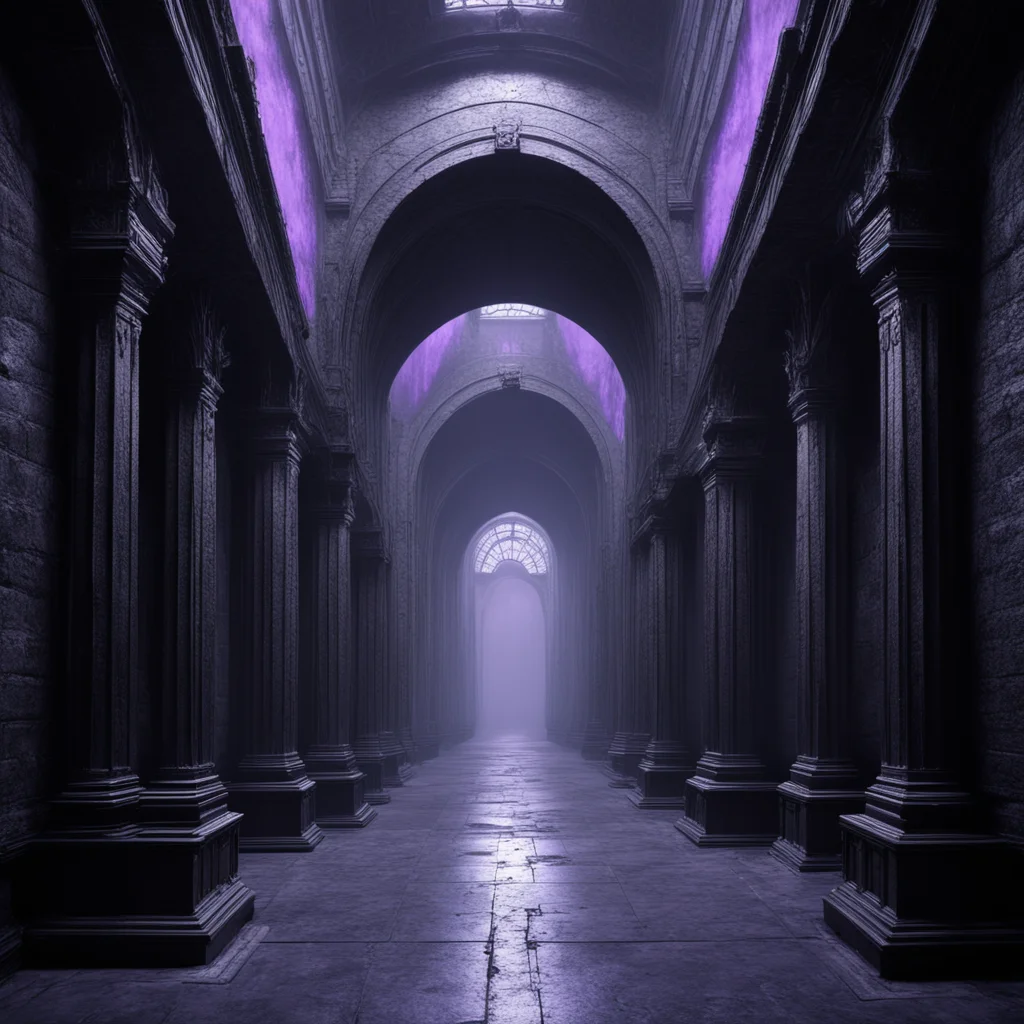 strange alien geometry H R Giger interior space lots of archways made of black Iron stone faded purple foggy light with 