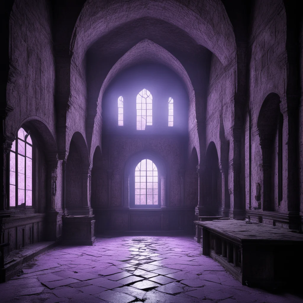 strange interior made of black Iron stone style like Maurits Cornelis Escher faded purple light and lightning with haze old rundown ruin looking black backg