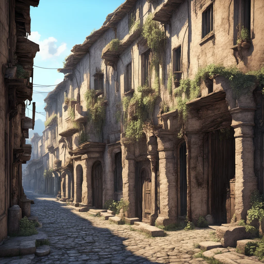 street of an ancient abandoned city zbrush vray unrealrender watercolor trending on artstation w 1024 h 1792