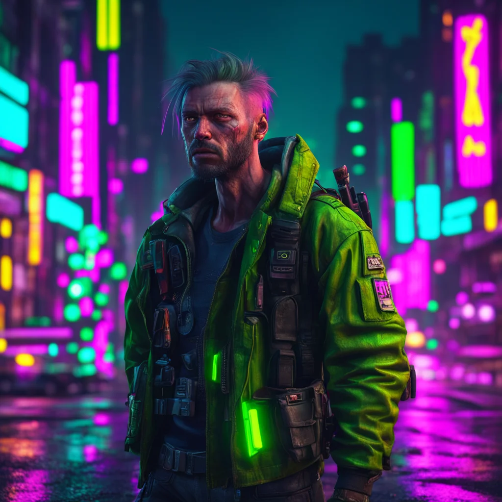 strong character on street neon city night post apocalyptic cyberpunk ultra realistic octane render 8K