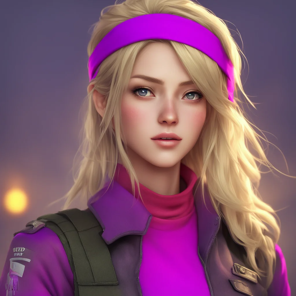 stunning muse of beauty photography of a cute blonde young woman purple eyes red shirt under a military jacket headband 