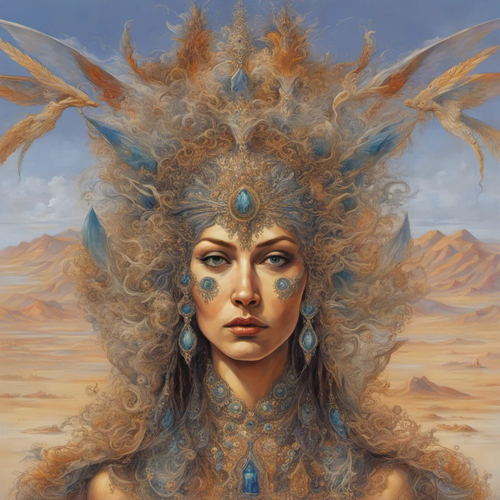 stunning rendition of the queen of lost nights who dwells upon the planes of salt which lies in the crystal water desert of PURE SOUND painted in the style of