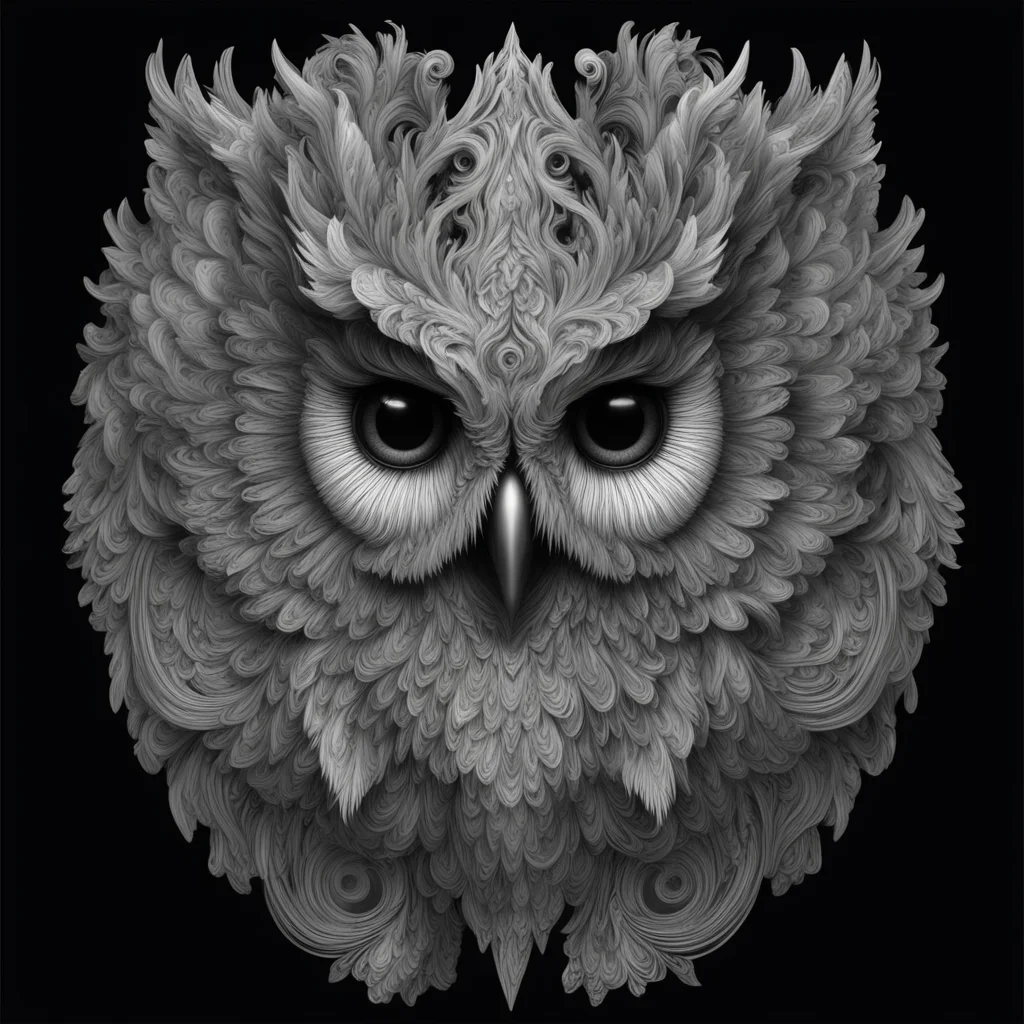 stunningly beautiful image of an abstract owl of Athena sticker fractals black tourmaline 4k symmetrical portrait of an 