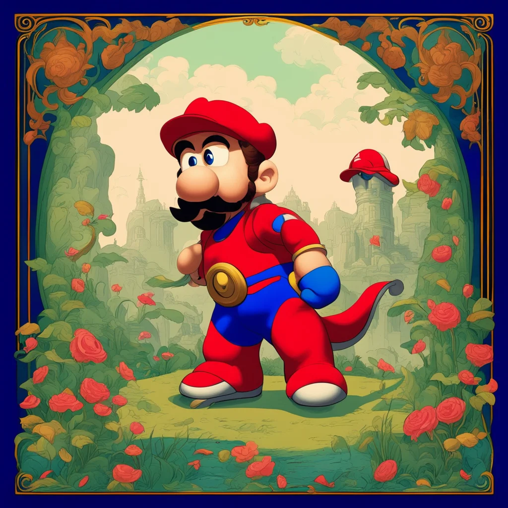 super mario in the style of grimm brothers childrens book illustration art deco colors ar 11