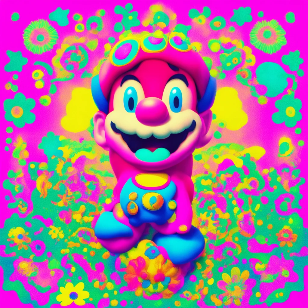 super mario psychedelic 60s risograph with hippie symbolic elements