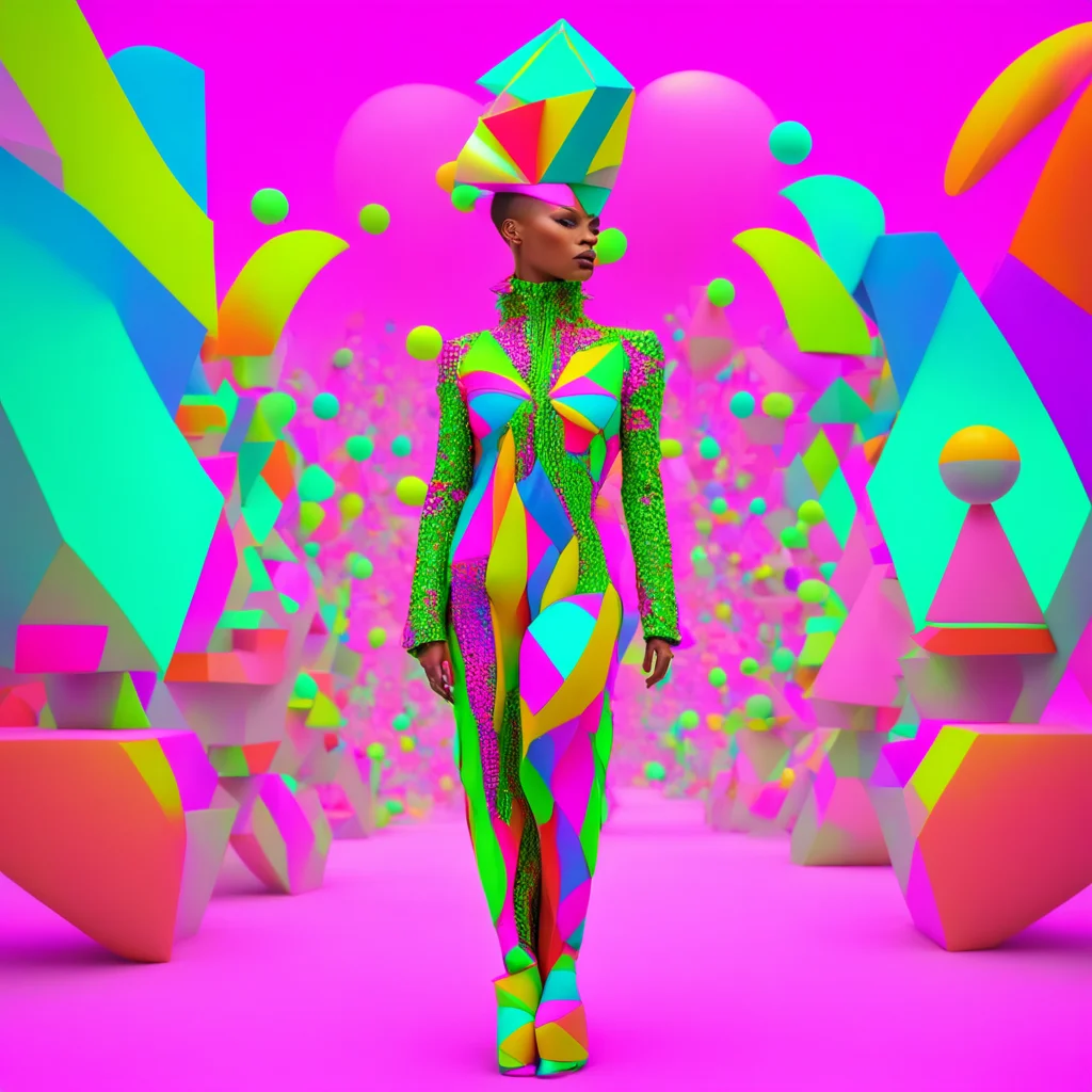 super model fashion runway female | 3D geometric shapes | spheres | Kate moss | pyramids | cubes stripes quirky tubes cy