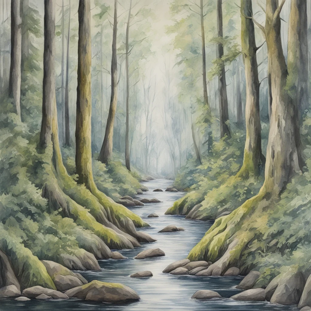 super realistic detailed pencil watercolor hand painted oil painting The Hoh Rain Forest The Hoh River that carves its w