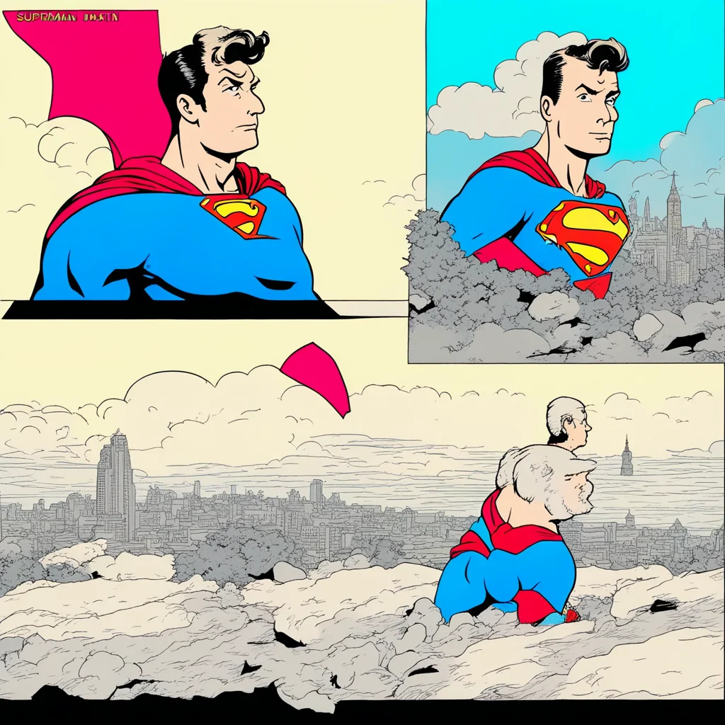 superman comic strip in the art style of Hergé tintin art style action panels