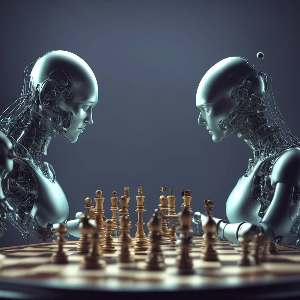 surrealistic render of androids playing chess with their mind 4k octane render ar 43