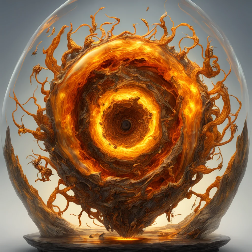 swirling vortex of amber rock with insects encased inside inspired by Peter Mohrbacher in the style of Ryu Oyama Rendere