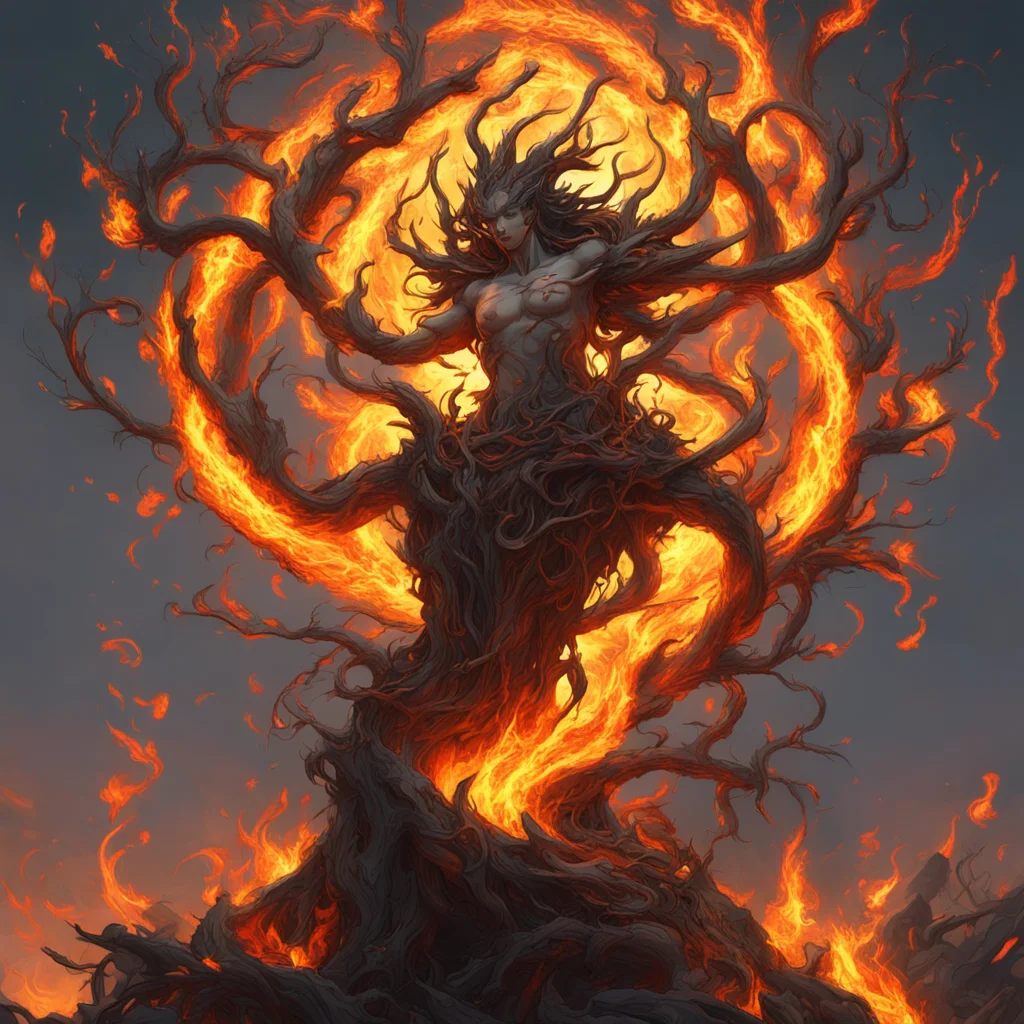 swirling vortex of smouldering branches and embers inspired by Peter Mohrbacher in the style of Ryu Oyama Rendered in Nv