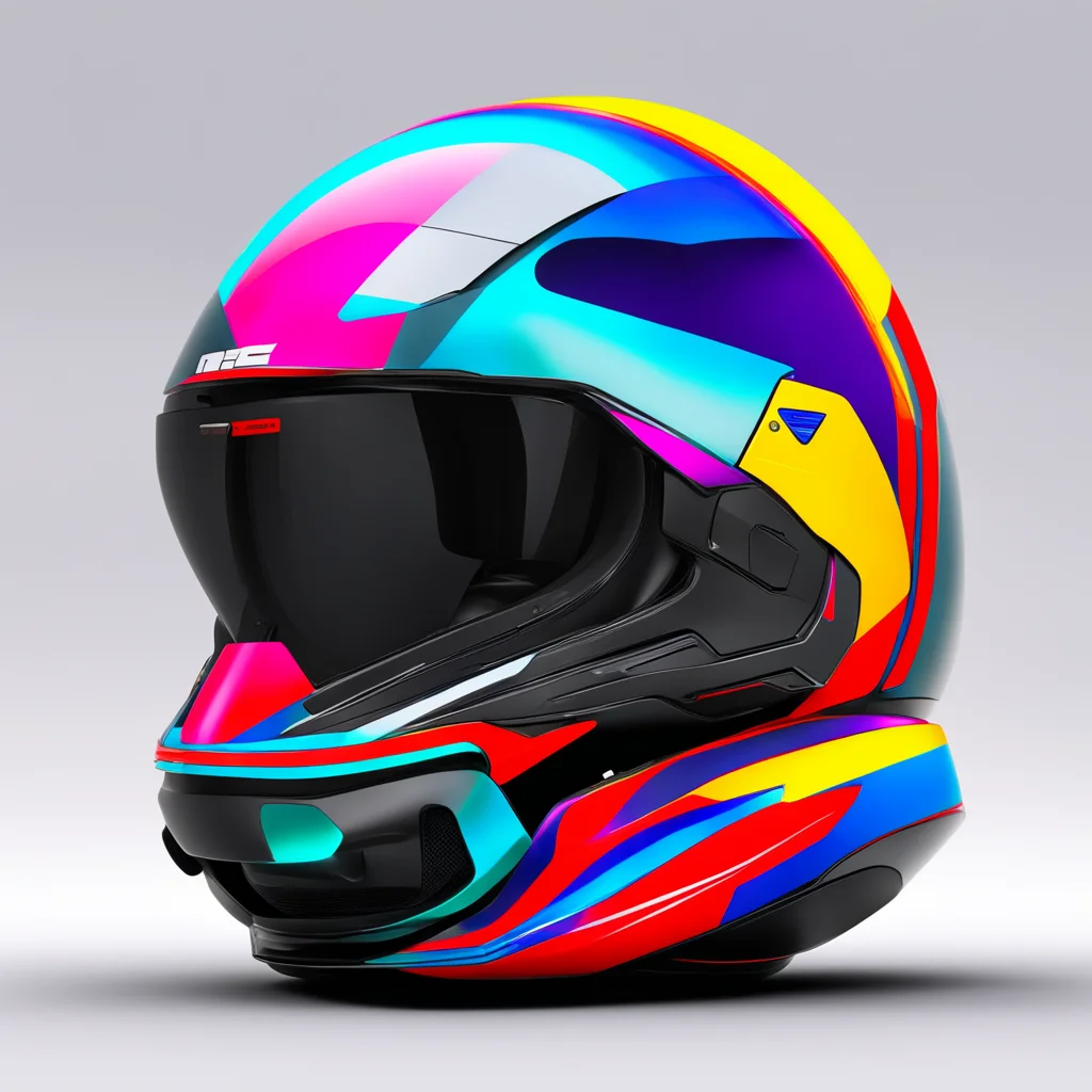 syd mead style neo future racing helmet corporate sponsors bright colours hyperrealistic 8k industrial design concept