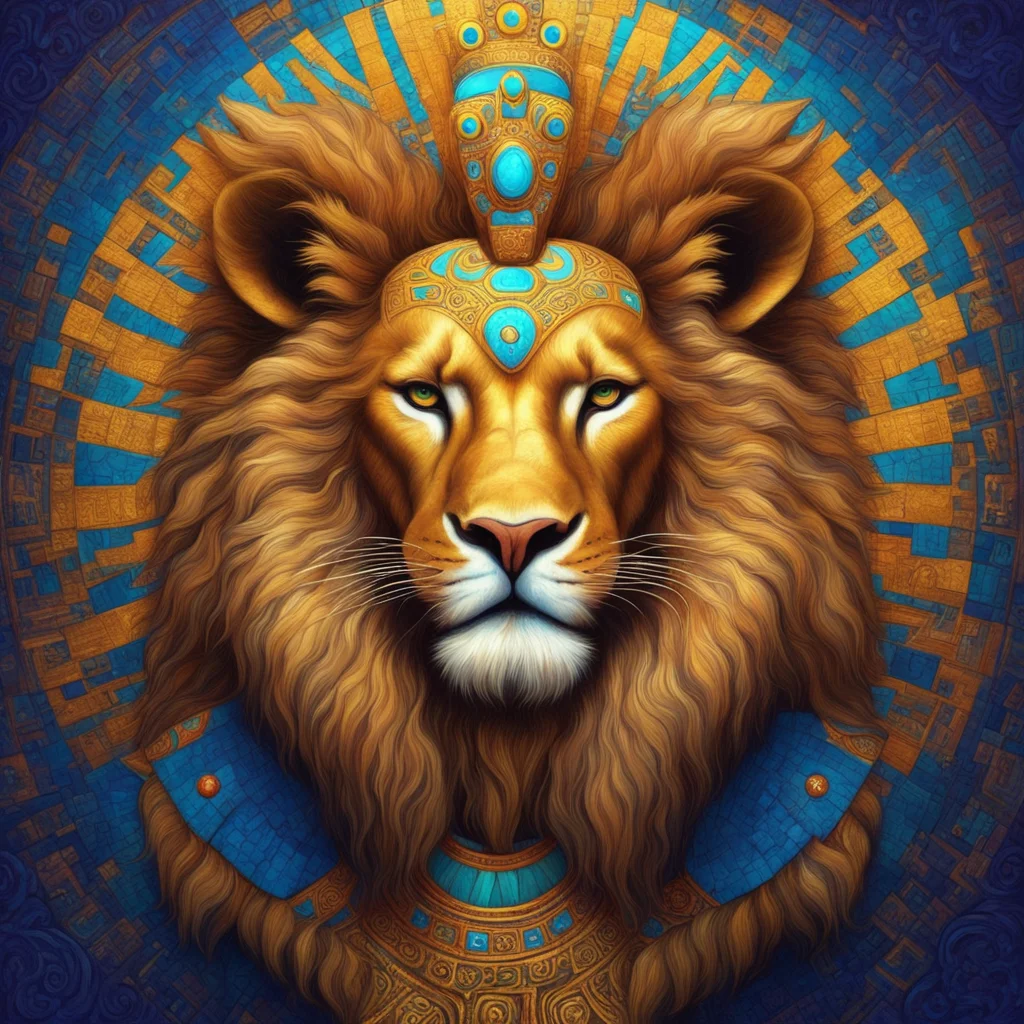 symmetrical egyptian aztec art of a lion by Victor Nizovtsev | Trending on Artstation CGSociety