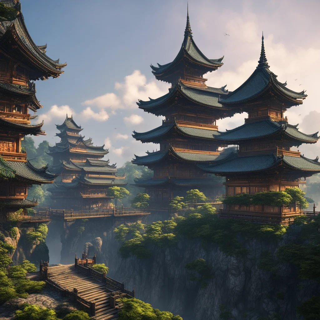 tall fantasy east asian buildings castle epic dynamic lighting ar 169