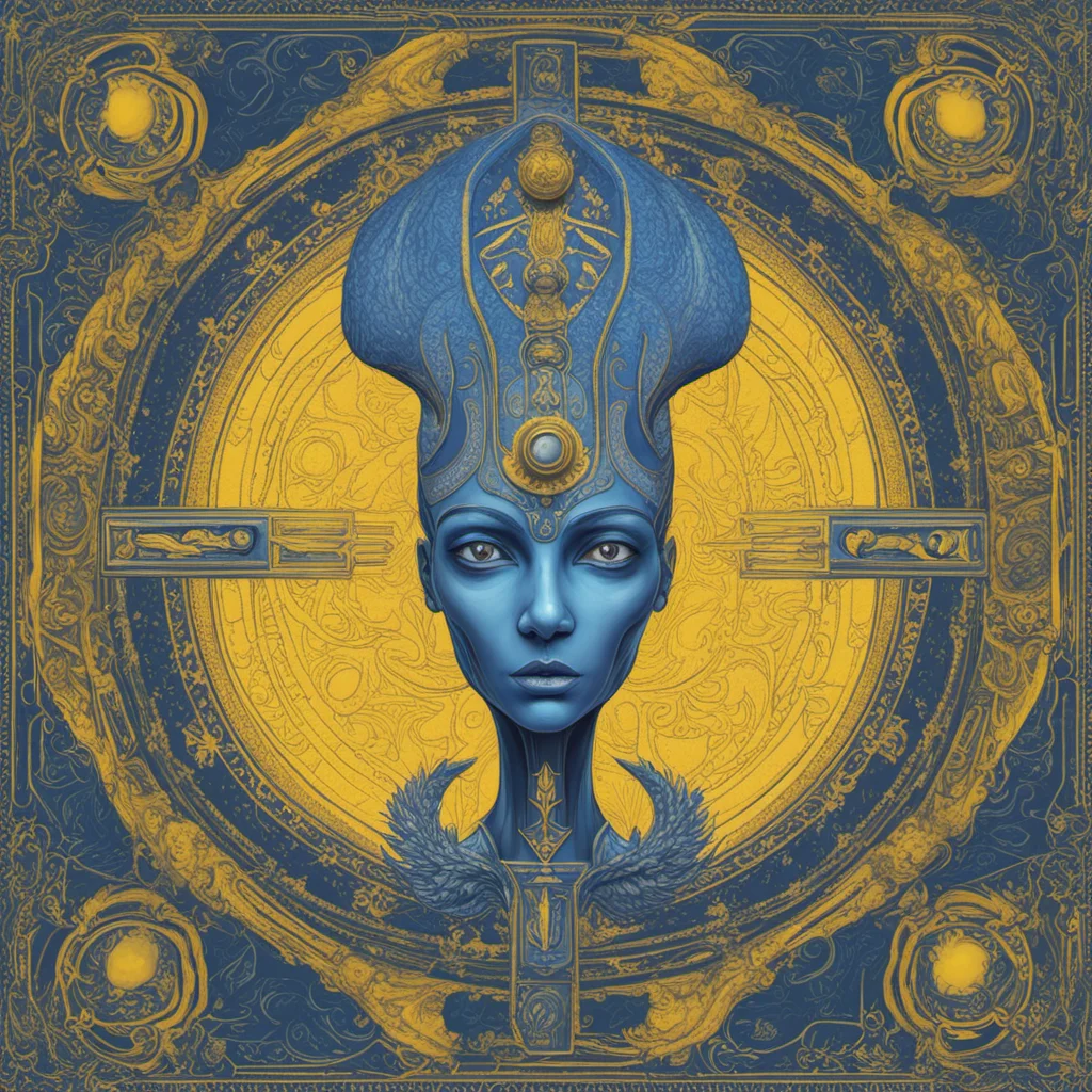 tarot card alien blue and yellow artstation vivid Pharaonic patterns ar 57