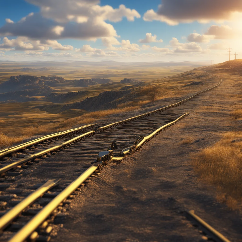 tech chain rails future towards the golden land in the style of charles schulz 4k photorealistic