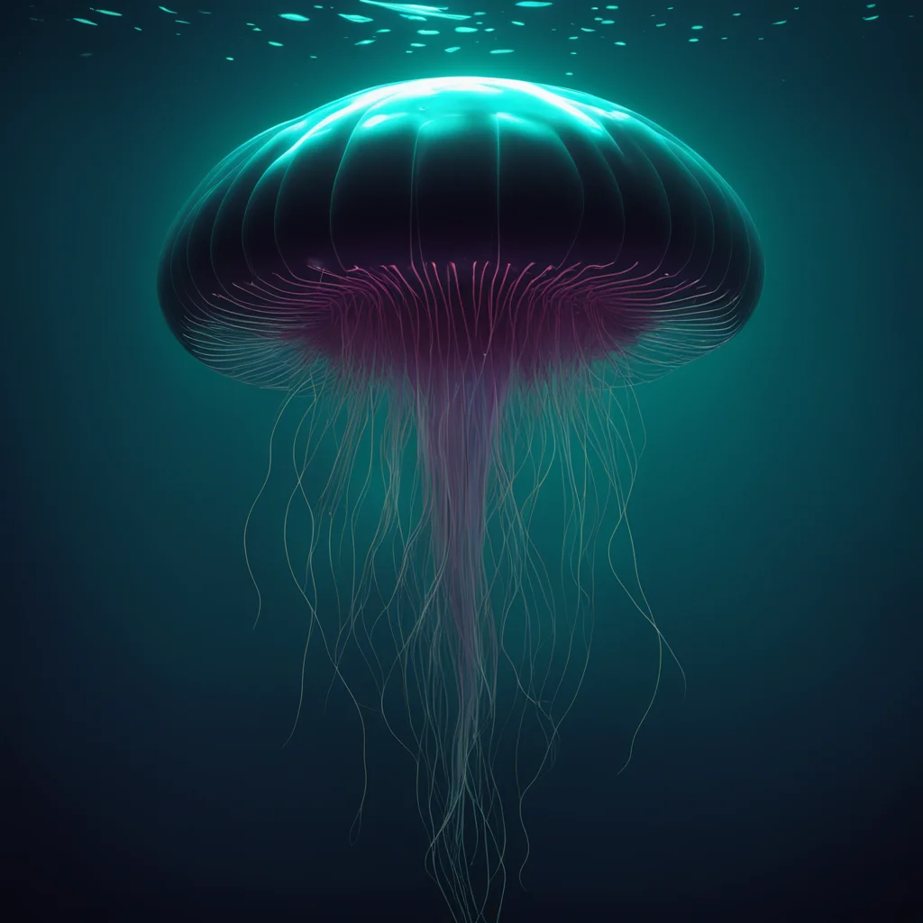 technological robotic jellyfish swimming underwater moody dark mysterious Moebius octane render—ar 919