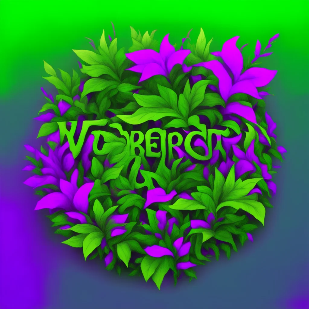 text logo for a video game called Evergreen  fantasy style  overgrown with plants  green  purple  gouache ar 61