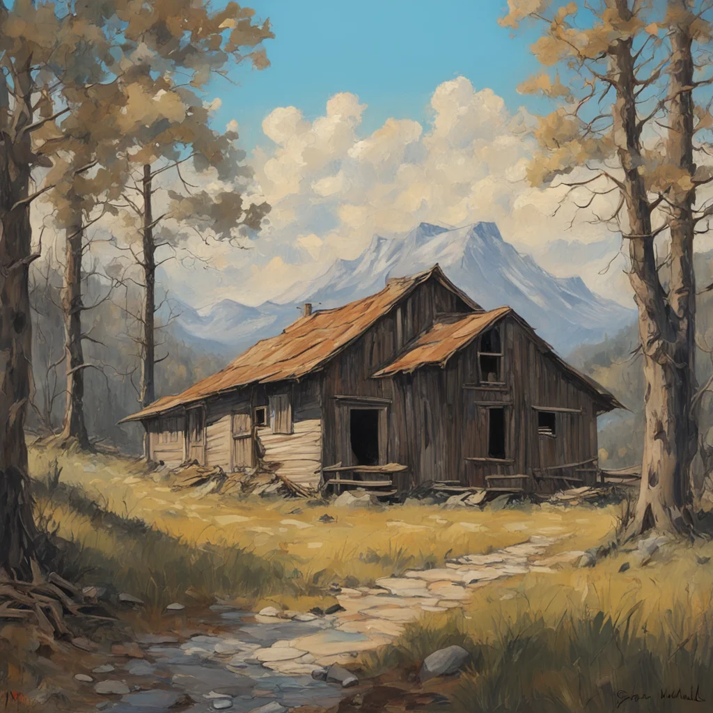 the Great Depression detailed oil painting sketch of an abandoned old farm old barn nice painting of a Mountain norway woods trees craig mullins 4k in the