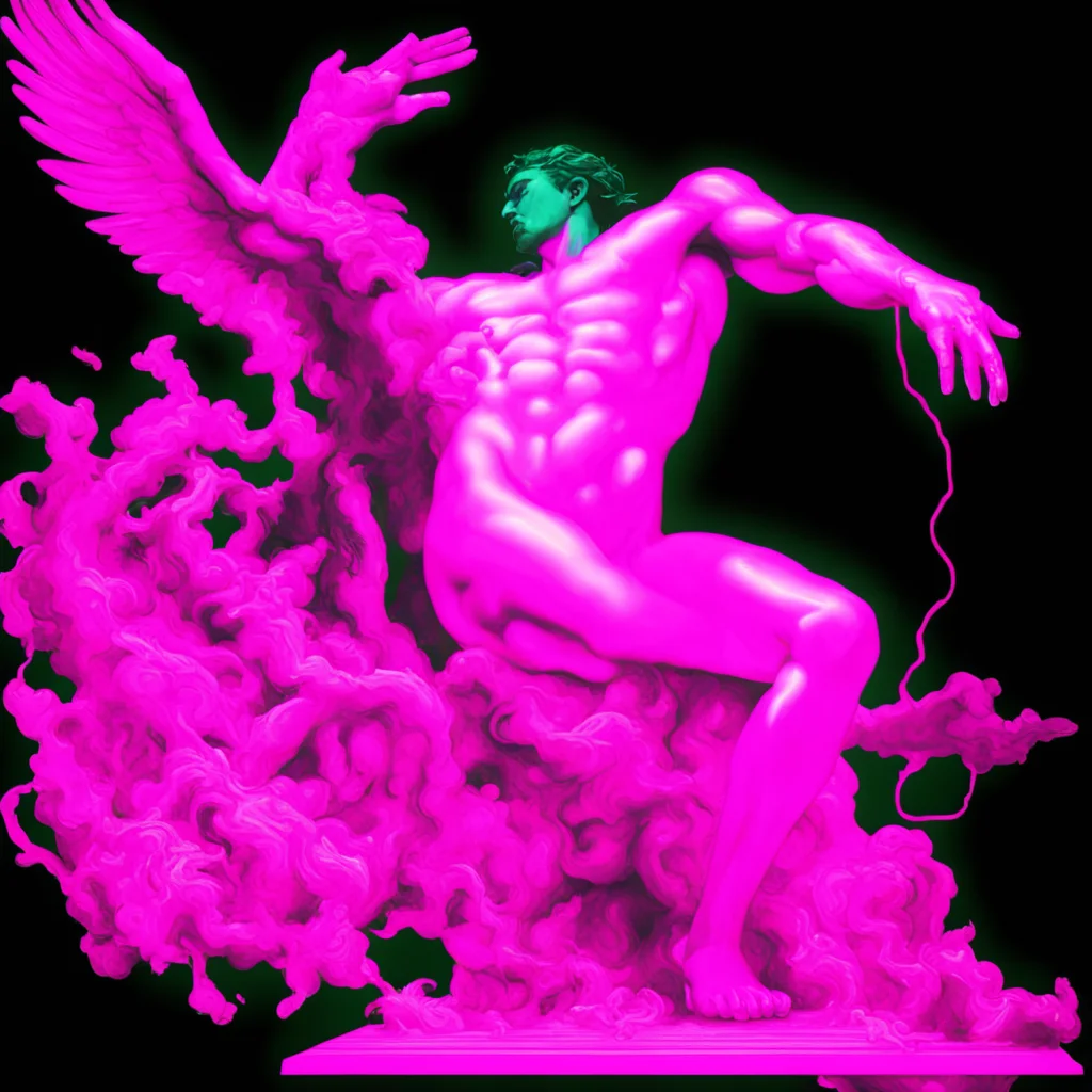 the creation of adam by michelangelo cyberpunk style neon pink color palette