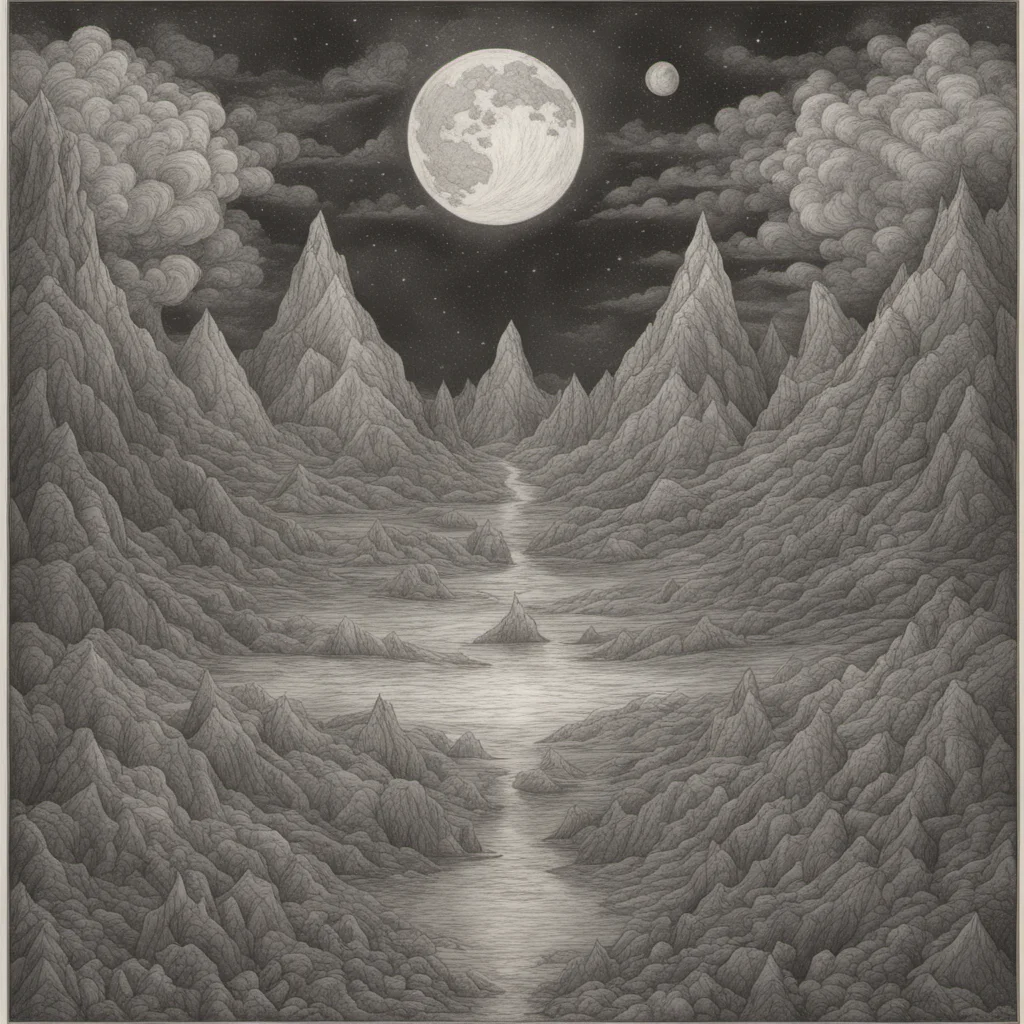 the end of the world at night simpel pencil drawing with fine details by tolkien symmetrical composition —ar 169
