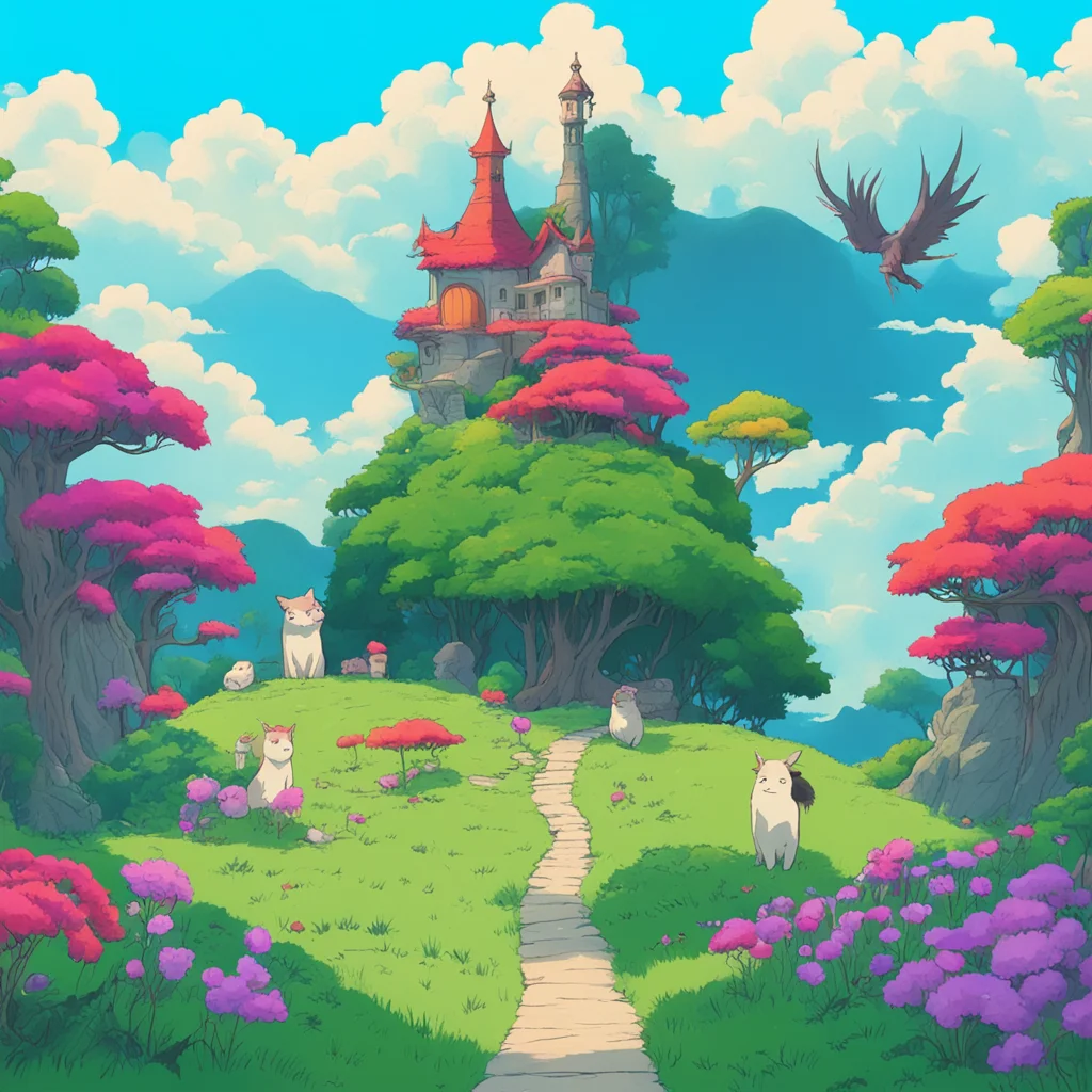 the land of mythical creatures  in the style of ghibli