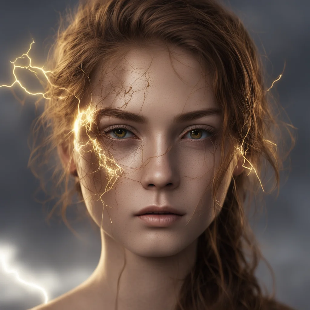 the left side of her face is marred with scars of lightning her left eye had dulled from its usual vibrant gold like her
