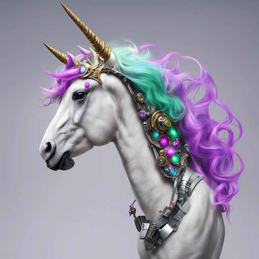 the magical timeless cybernetic unicorns horn was placed perfectly on his head