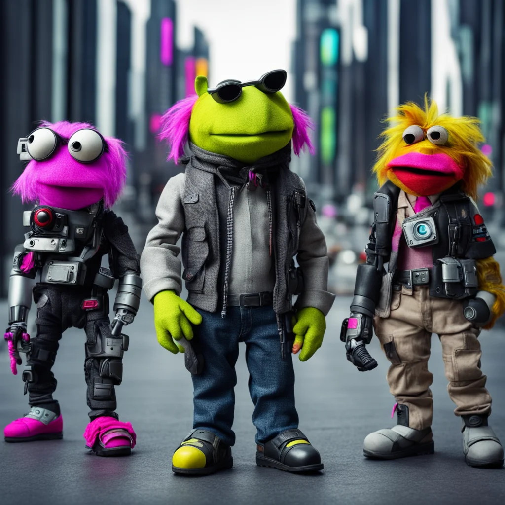 the muppets made of cloth cyberpunk cyborg style