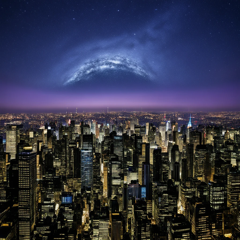the sky is a giant mirror dome covering new york city at night