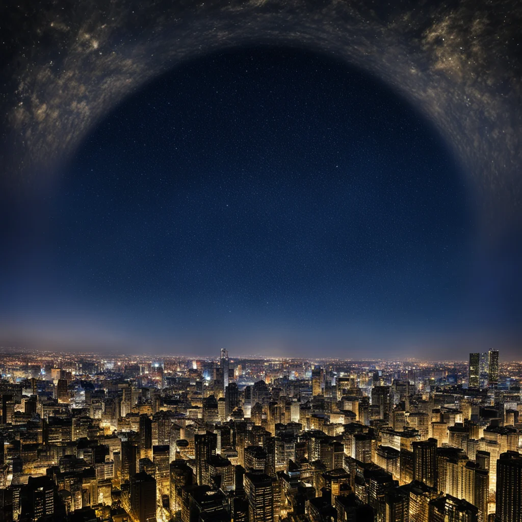 the sky is a mirror dome above the city at night