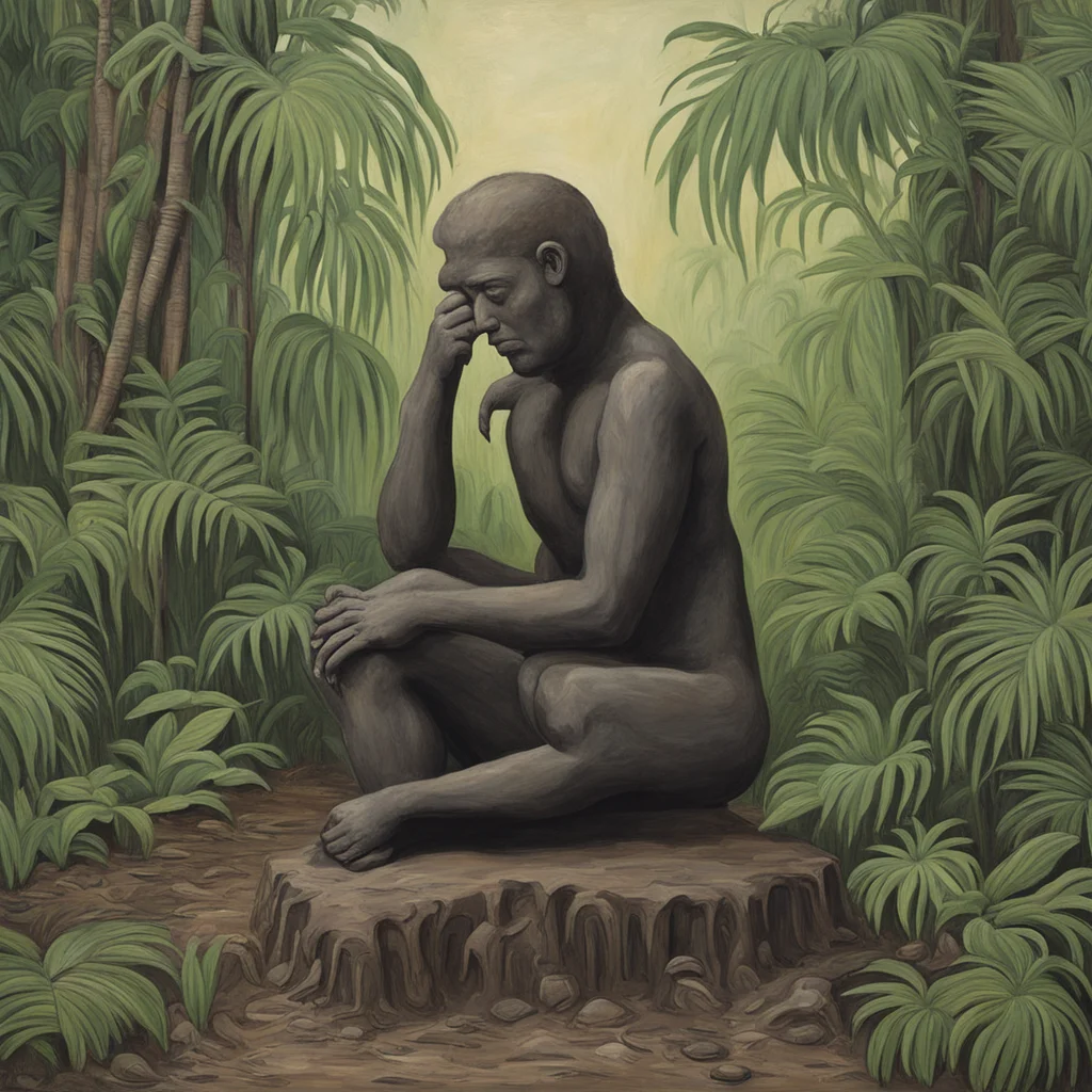 the thinker made with mud in the jungle by henri rousseau ar 32