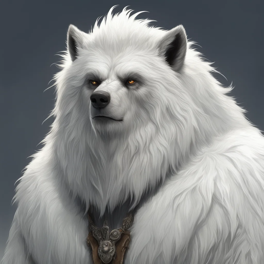 the yeti king bear like features wolf ears long flowing white fur character design portrait designed by sawoozer akitipe