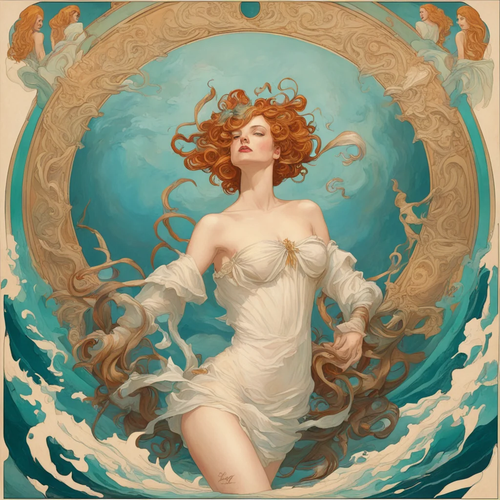 theres always a siren singing you to shipwreck in the style of leyendecker and mucha