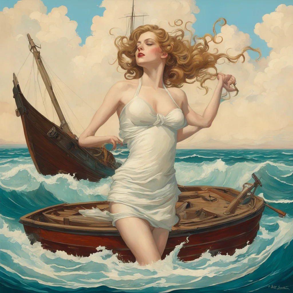 theres always a siren singing you to shipwreck in the style of leyendecker