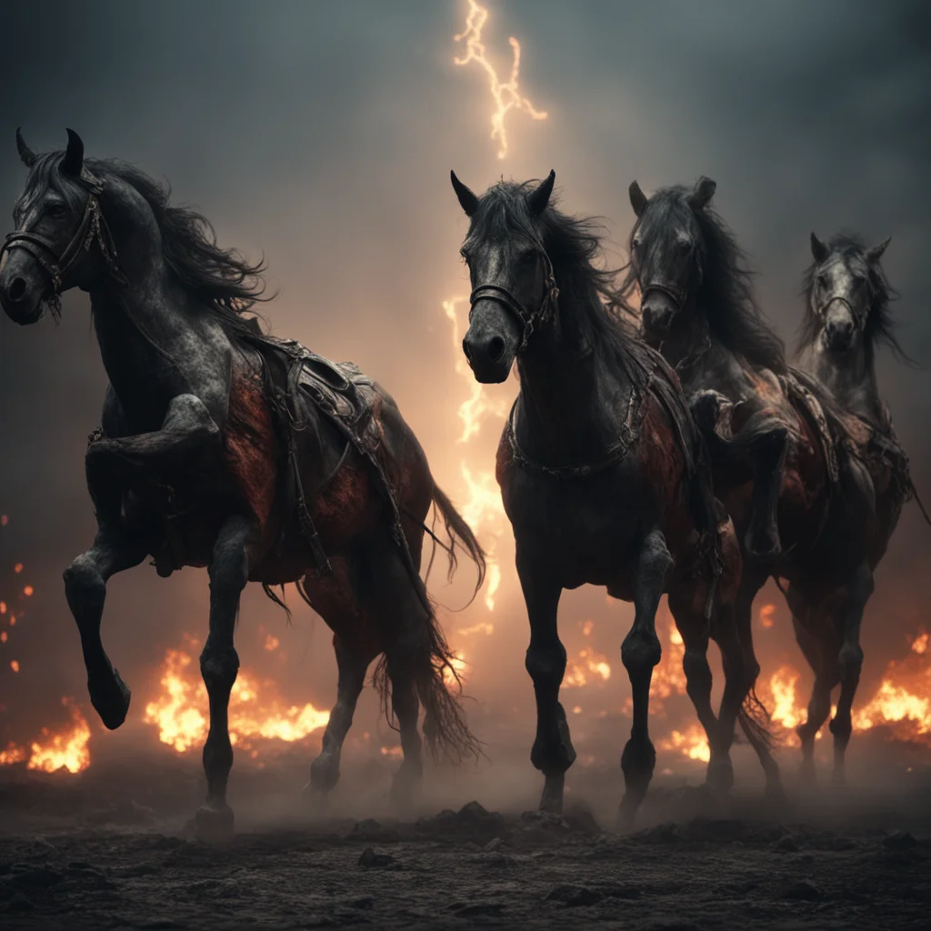 three demonic horses demonic energycrucifixtion 666 dramatic lighting extremely detailed insanely detailed cinematic lig