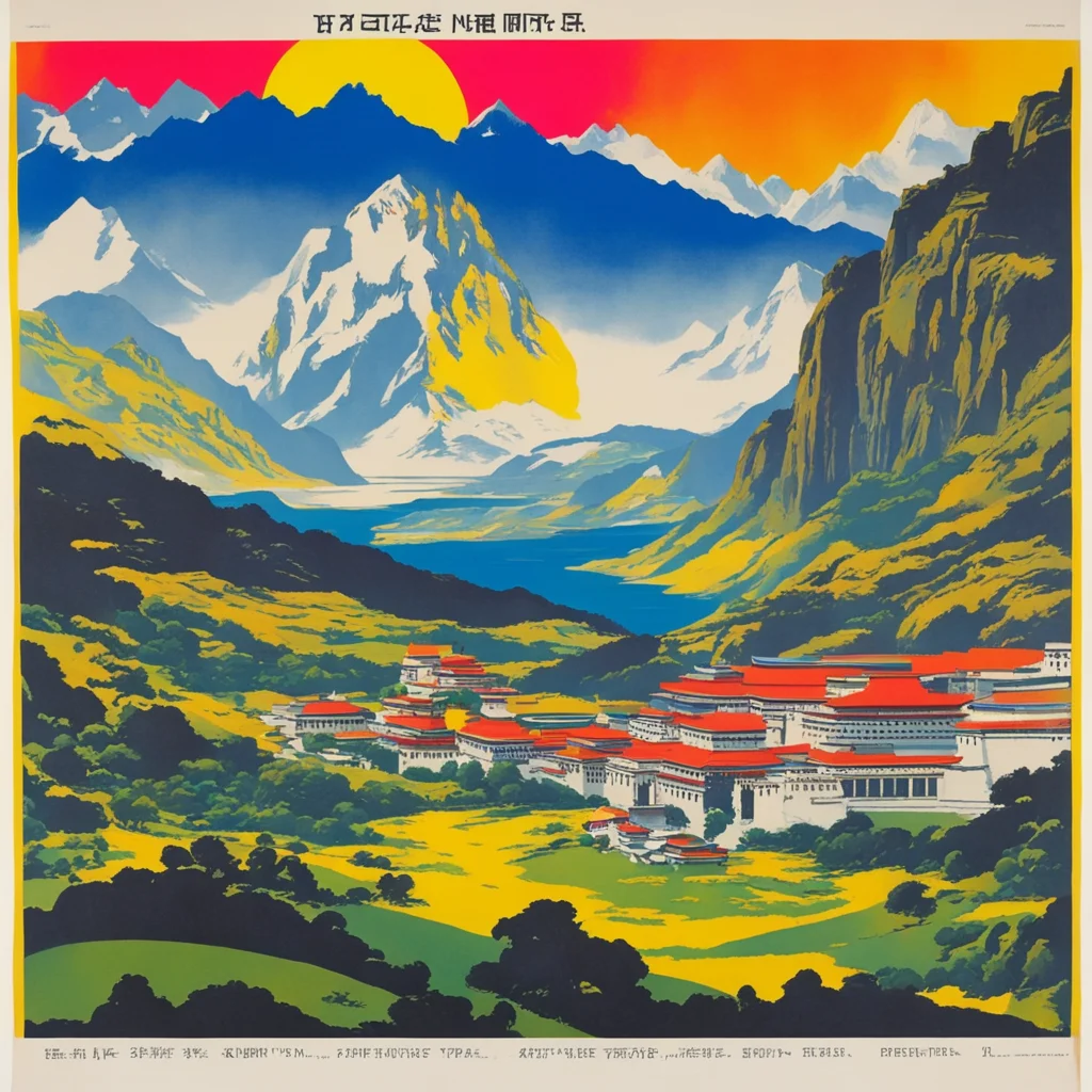 tibet landscape tourism poster pulp art epic circa 1970 ar 1117